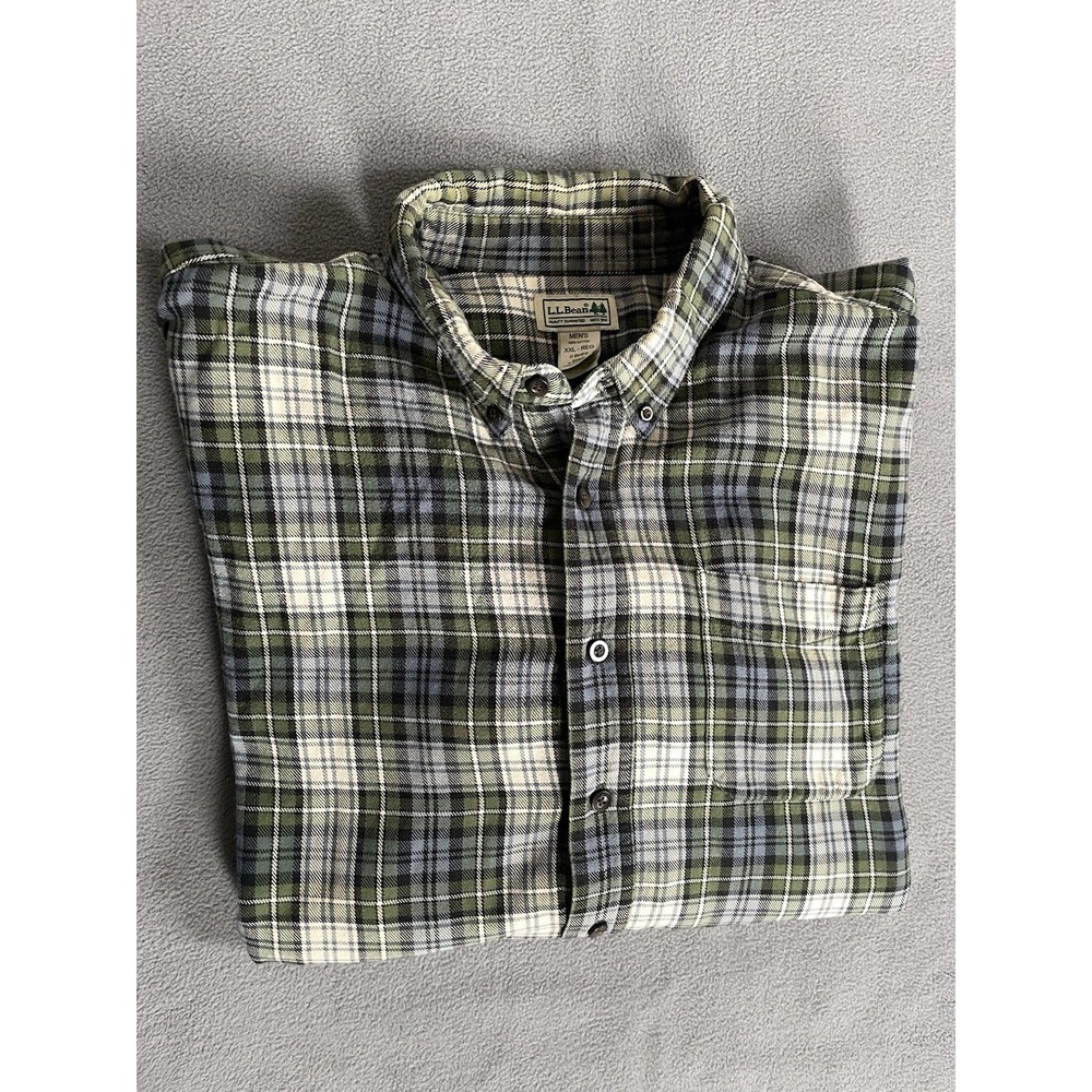 LL Bean Flannel Shirt Size XXL Traditional Fit Tartan Plaid Green Item 228061